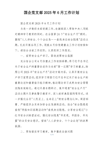 国企党支部2025年6月工作计划