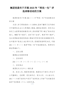 集团党委关于开展202X年“两优一先”评选表彰活动的方案