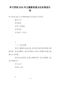 学习贯彻2025年主题教育重点任务推进计划