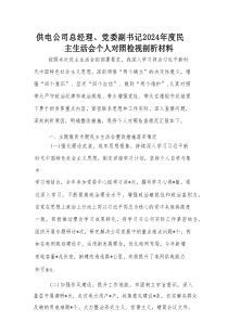 供电公司总经理、党委副书记2024年度民主生活会个人对照检视剖析材料