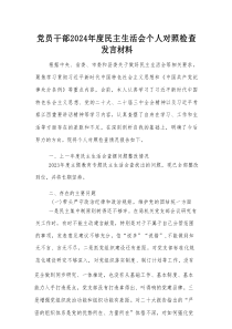 党员干部2024年度民主生活会个人对照检查发言材料