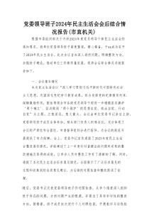 党委领导班子2024年民主生活会会后综合情况报告（市直机关）