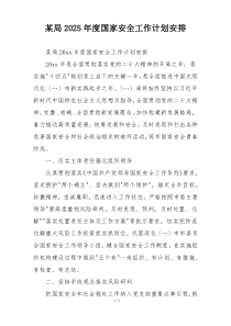 某局2025年度国家安全工作计划安排