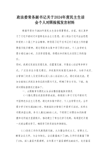 政法委常务副书记关于2024年度民主生活会个人对照检视发言材料