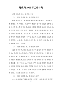 财政局2025年工作计划