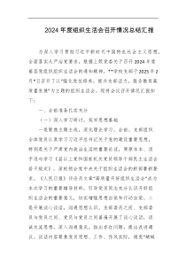 2024年度组织生活会召开情况总结汇报