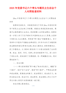 2025年党委书记六个带头专题民主生活会个人对照检查材料