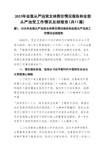 2025年全面从严治党主体责任情况报告和全面从严治党工作情况总结报告（11篇）