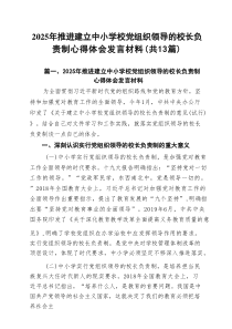 2025年推进建立中小学校党组织领导的校长负责制心得体会发言材料 （汇编13份）