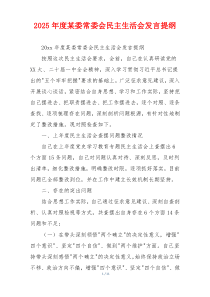 2025年度某委常委会民主生活会发言提纲