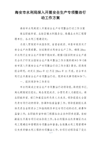 xx市水利局深入开展安全生产专项整治行动工作方案