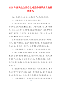 2025年度民主生活会上对县委班子成员的批评意见