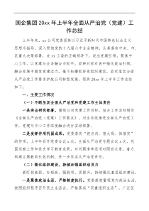 20XX年上半年全面从严治党党建工作总结