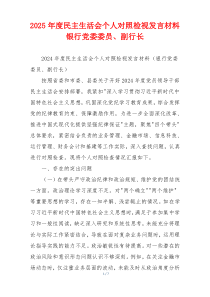 2025年度民主生活会个人对照检视发言材料银行党委委员、副行长