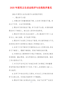 2025年度民主生活会批评与自我批评意见