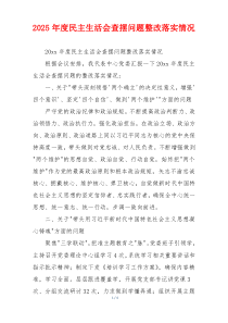 2025年度民主生活会查摆问题整改落实情况