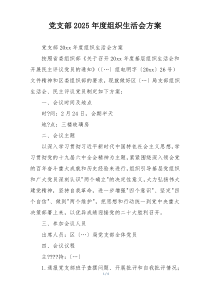 党支部2025年度组织生活会方案