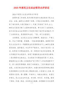 2025年度民主生活会领导点评讲话