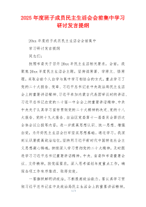 2025年度班子成员民主生活会会前集中学习研讨发言提纲