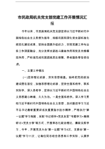 市民政局机关党支部党建工作开展情况汇报