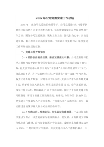 20XX年公司党委党建工作总结