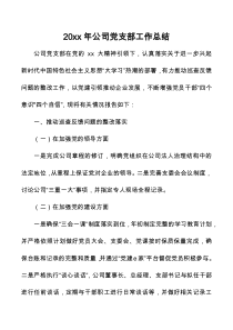 20XX年公司党支部工作总结