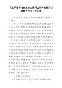 习近平总书记在参加全国两会期间的重要讲话精神学习心得体会