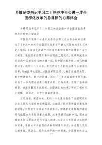 乡镇纪委书记学习二十届三中全会进一步全面深化改革的总目标的心得体会