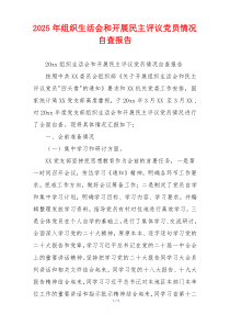 2025年组织生活会和开展民主评议党员情况自查报告
