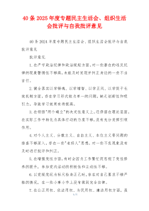 40条2025年度专题民主生活会、组织生活会批评与自我批评意见