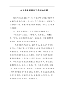 乡党委乡村振兴工作经验总结