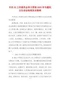 中共XX工作委员会学习贯彻2025年专题民主生活会检视发言提纲