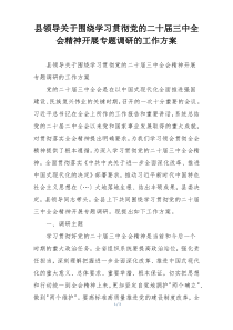 县领导关于围绕学习贯彻党的二十届三中全会精神开展专题调研的工作方案