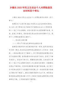 乡镇长2025年民主生活会个人对照检查发言材料四个带头