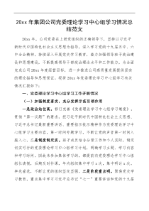 20XX年集团公司党委理论学习中心组学习情况总结范文工作汇报报告