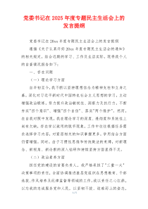 党委书记在2025年度专题民主生活会上的发言提纲