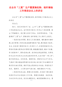 在全市“三夏”生产暨夏粮收购、秸秆禁烧工作推进会议上的讲话