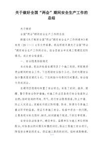 关于做好全国“两会”期间安全生产工作的总结