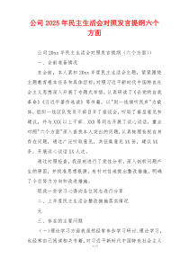 公司2025年民主生活会对照发言提纲六个方面