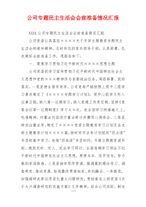 公司专题民主生活会会前准备情况汇报