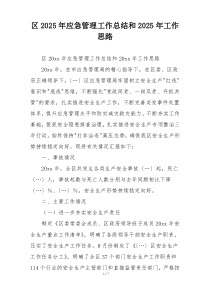 区2025年应急管理工作总结和2025年工作思路