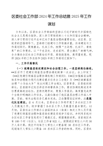 区委社会工作部2024年工作总结暨2025年工作谋划