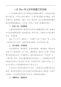 x乡20XX年上半年党建工作总结