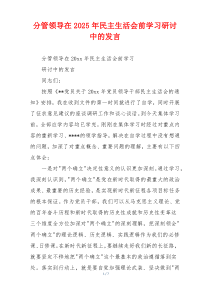 分管领导在2025年民主生活会前学习研讨中的发言
