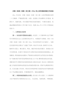 乡镇街道党委党工委20XX年上半年基层党建工作总结