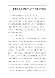 县委组织部2025年上半年党建工作总结