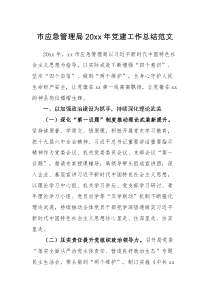 党建总结市应急管理局20XX年党建工作总结范文工作汇报报告