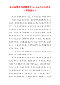 县应急管理局领导班子2025年民主生活会对照检查材料