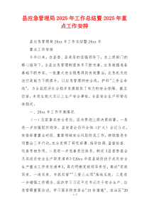 县应急管理局2025年工作总结暨2025年重点工作安排