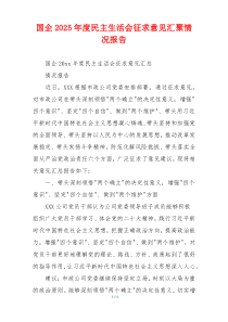 国企2025年度民主生活会征求意见汇聚情况报告
